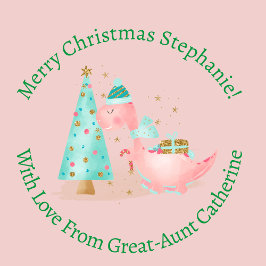 Personlig Jul Girly Dinosaur Rosa Presentpapper