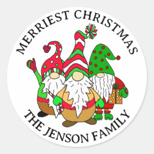 Personlig Jul Gnomes Merriest jul Runt Klistermärke