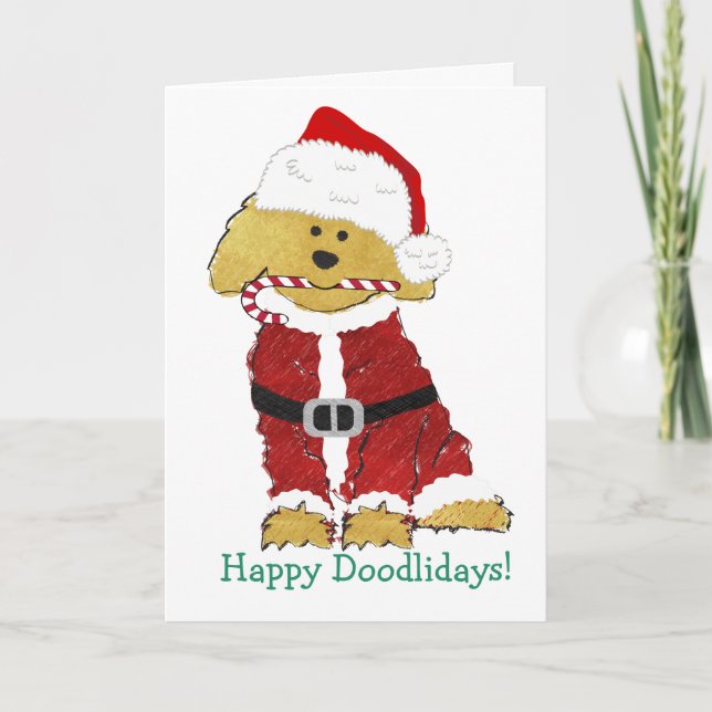 Personlig jul Goldendoodle Jultomten Helgkort (Framsida)