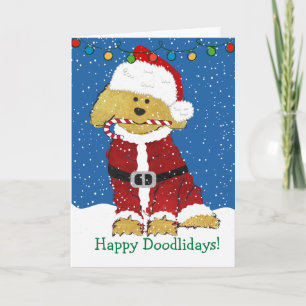 Personlig jul Goldendoodle Jultomten Helgkort