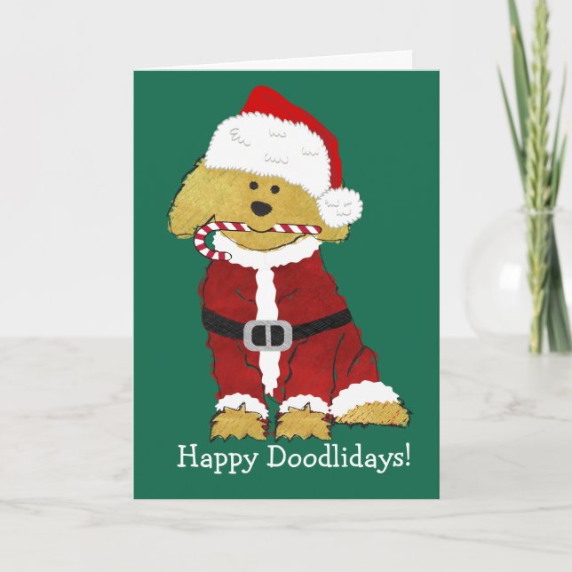 Personlig jul Goldendoodle Jultomten Helgkort (Framsida)