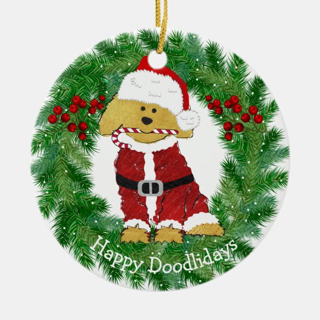 Personlig jul Goldendoodle Jultomten Julgransprydnad Keramik (Framsidan)