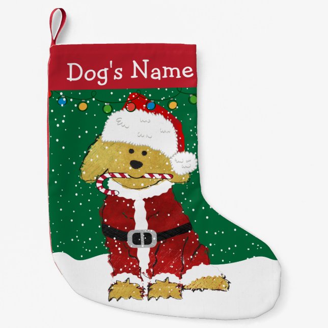 Personlig jul Goldendoodle Jultomten Liten Julstrumpa (Framsidan)