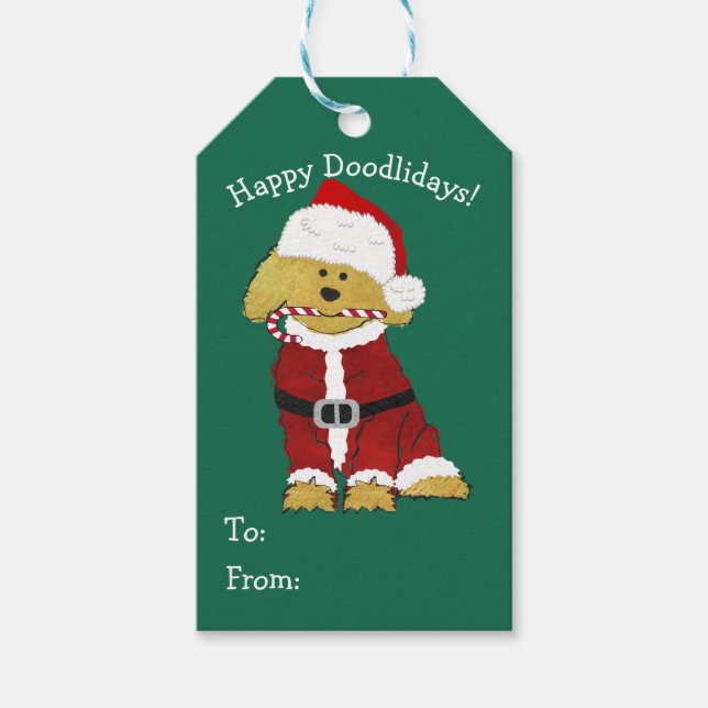 Personlig jul Goldendoodle Jultomten Presentetikett (Framsidan)