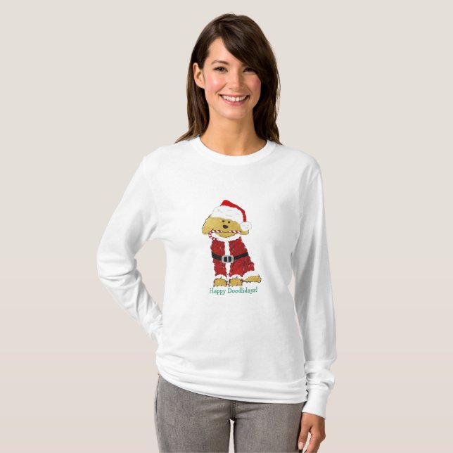Personlig jul Goldendoodle Jultomten T-shirt (Hel framsida)