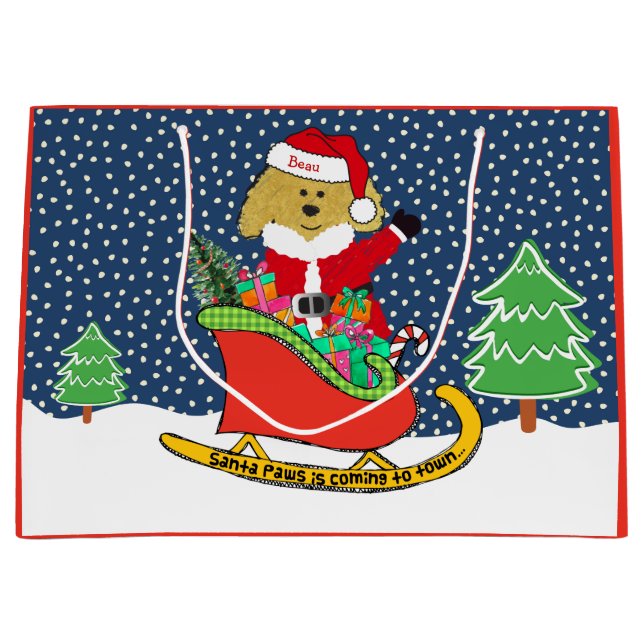 Personlig: Jul GoldenDoodle Santa Sleigh (Framsidan)