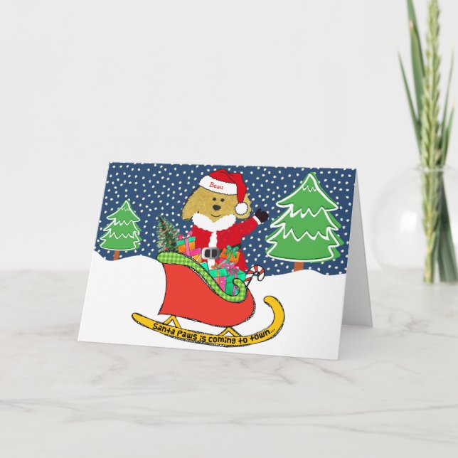 Personlig jul GoldenDoodle Santa Sleigh Helgkort (Framsida)