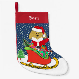 Personlig: Jul GoldenDoodle Santa Sleigh Liten Julstrumpa