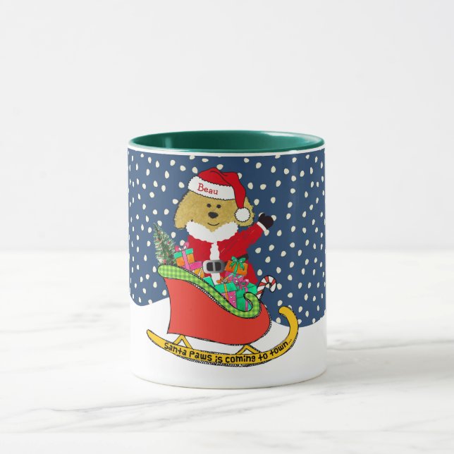 Personlig: Jul GoldenDoodle Santa Sleigh Mugg (Center)