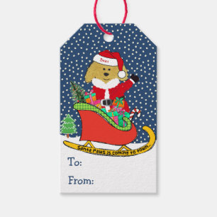 Personlig: Jul GoldenDoodle Santa Sleigh Presentetikett