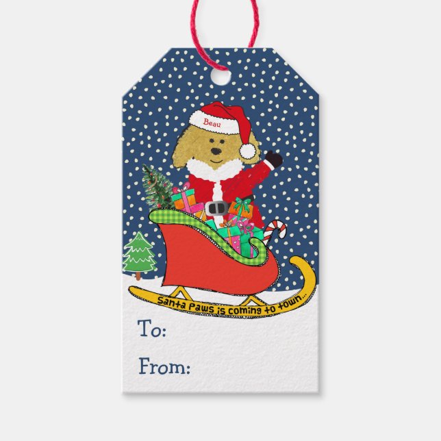 Personlig: Jul GoldenDoodle Santa Sleigh Presentetikett (Framsidan)