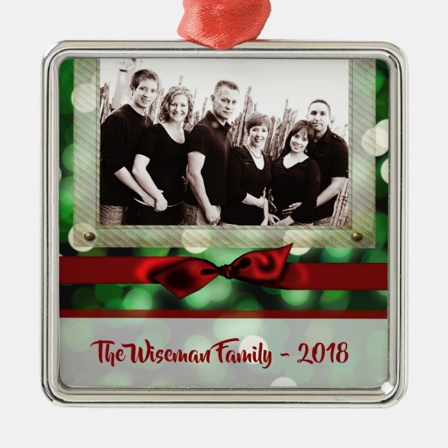 Personlig Jul Grönt Bokeh PHOTO Ornament (Framsidan)