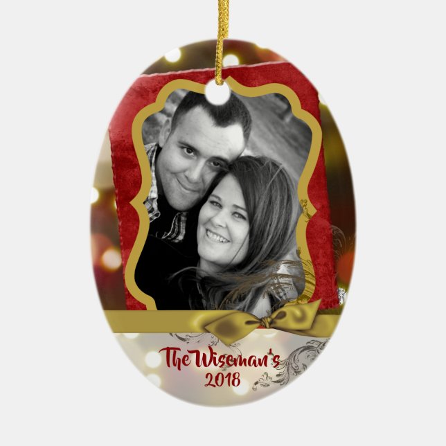 Personlig jul Guld Bokeh PHOTO Ornament (Framsidan)