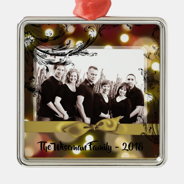 Personlig jul Guld Bokeh PHOTO Ornament (Framsidan)
