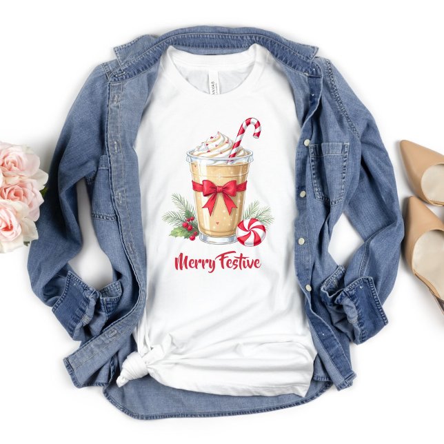 Personlig Jul Helgdag Iced Coffee Latte T Shirt (Christmas Holiday Iced Coffee Peppermint Latte Personalized T-shirt for her)