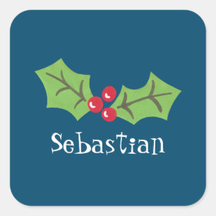 Personlig jul Holly & Berries Fyrkantigt Klistermärke