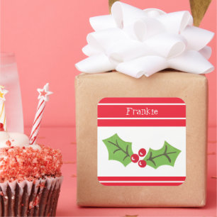 Personlig Jul Holly & Berries Square Stic Fyrkantigt Klistermärke