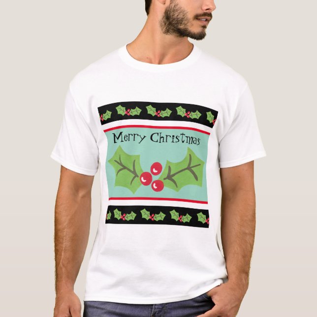 Personlig jul Holly & Berries T Shirt (Framsida)