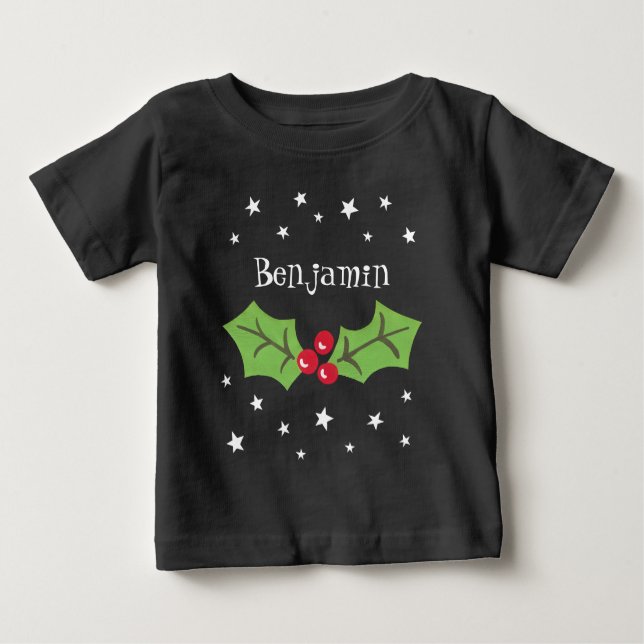 Personlig jul Holly & Berries T Shirt (Framsida)