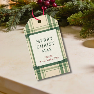 Personlig jul i Heritage Green Plaid Presentetikett