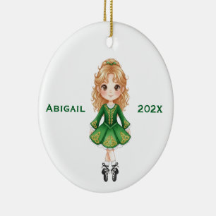 Personlig jul irländsk blond flicka dans julgransprydnad keramik