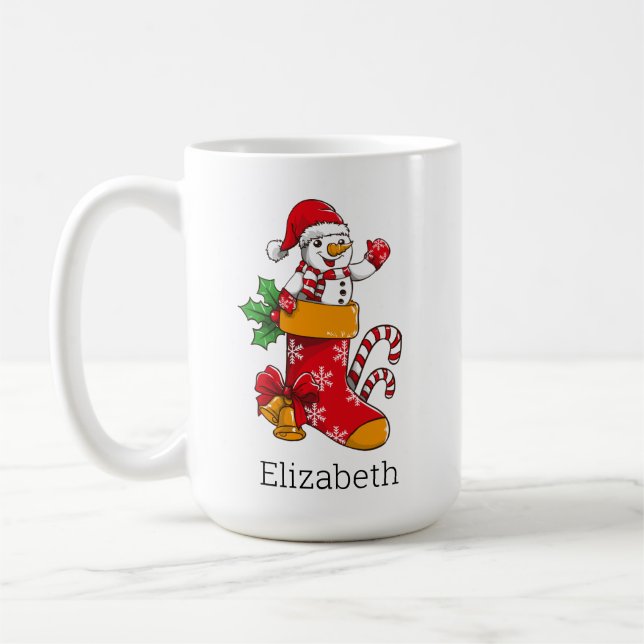 Personlig Jul-kaffe Snögubbe Candy cane Kaffemugg (Vänster)