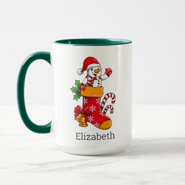 Personlig Jul-kaffe Snögubbe Candy cane Mugg (Vänster)