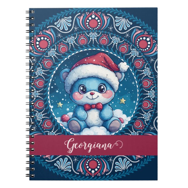 Personlig Jul Kawaii Bear Dot Mandala Anteckningsbok (Framsidan)