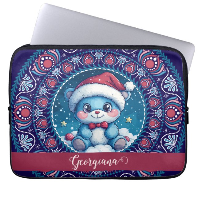 Personlig Jul Kawaii Bear Dot Mandala Laptop Fodral (Framsidan)