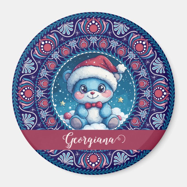 Personlig Jul Kawaii Bear Dot Mandala Magnet (Framsidan)