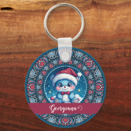 Personlig Jul Kawaii Bear Dot Mandala Nyckelring