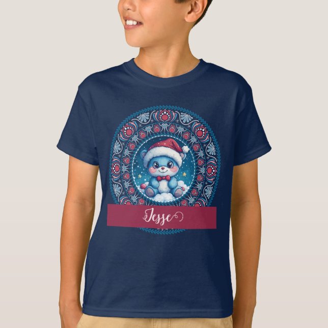 Personlig Jul Kawaii Bear Dot Mandala T Shirt (Framsida)