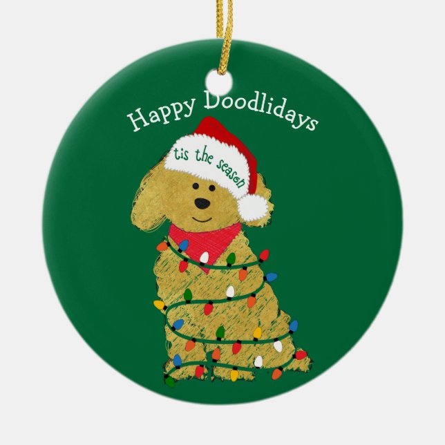 Personlig Jul Ljus Goldendoodle-Grönten Julgransprydnad Keramik (Framsidan)