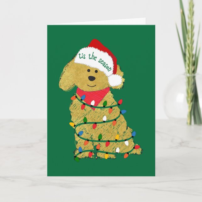 Personlig jul Ljus Goldendoodle Helgkort (Framsida)