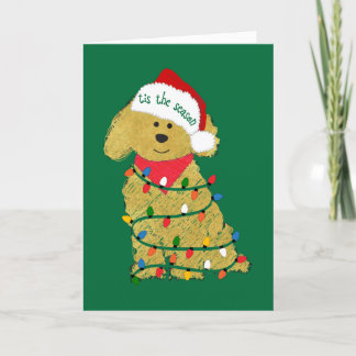 Personlig jul Ljus Goldendoodle Helgkort