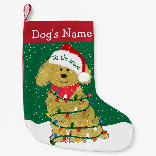 Personlig jul Ljus Goldendoodle Liten Julstrumpa (Framsidan)
