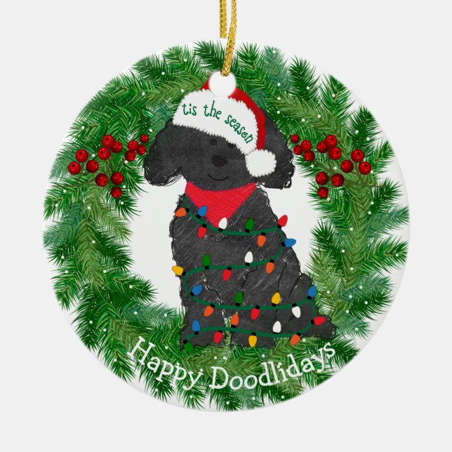 Personlig jul Ljus Labradoodle Julgransprydnad Keramik (Framsidan)