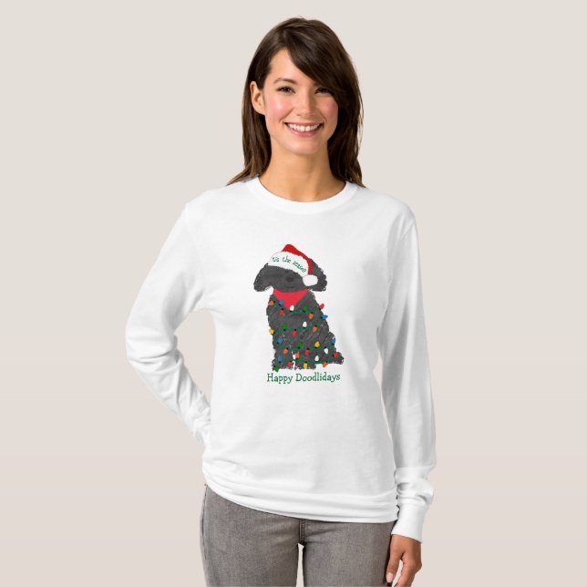 Personlig jul Ljus Labradoodle Tee Shirt (Hel framsida)