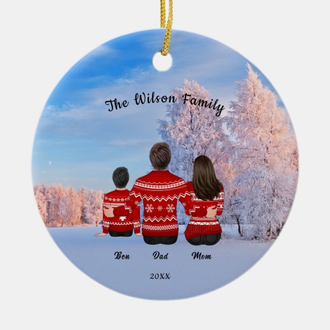 Personlig jul, Mamma Pappa Boy-familjen Julgransprydnad Keramik (Framsidan)