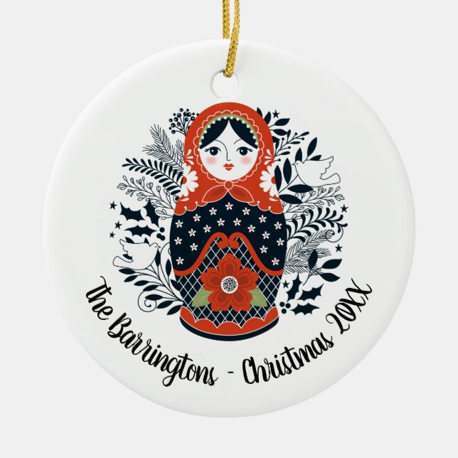 Personlig: Jul Matryoshka Nests Doll Julgransprydnad Keramik (Framsidan)