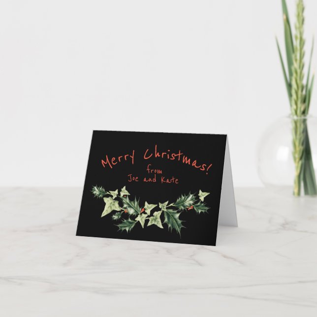 Personlig jul med botanisk julträd och murgröna helgkort (Framsida)