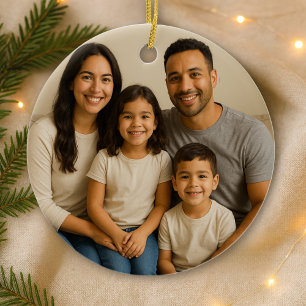 Personlig jul med dubbelsidig familjefoto julgransprydnad keramik