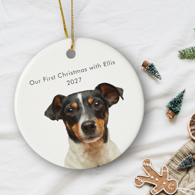 Personlig jul med husdjurshund Foto Förnamn Första Julgransprydnad Keramik (Skapare uppladdad)
