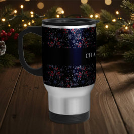 Personlig jul med julbär och snöflingor resemugg
