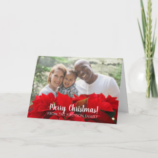 Personlig jul med röda poinsettia för familjen kort