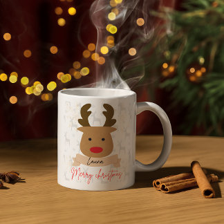 Personlig jul med Rudolf renen röd handtag Mugg