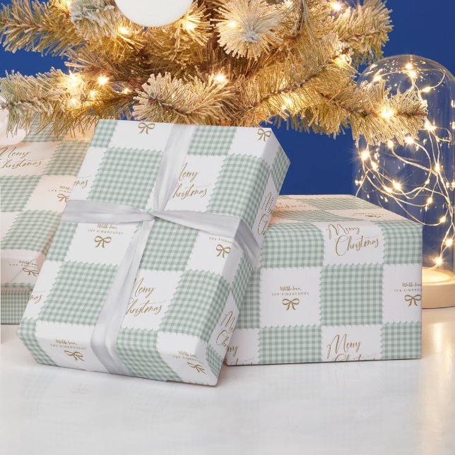 Personlig jul med salvia grön rutig design presentpapper (Helgdagar)