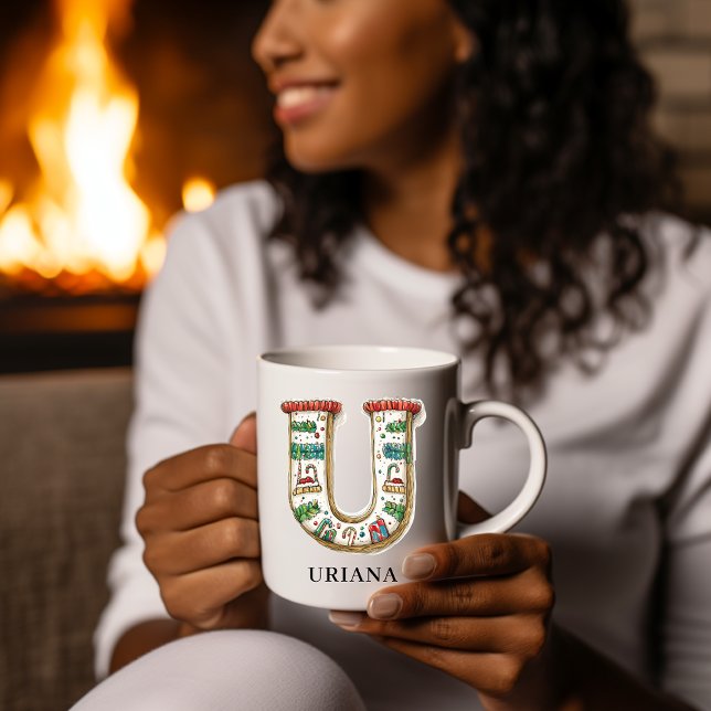 Personlig Jul Monogram Initial U Kaffemugg (Personalized Festive Christmas Monogram Initial U Coffee Mug)