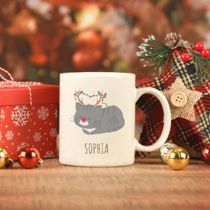 Personlig Jul Mugg, Cat Lover Reindeer Två-Tonad Mugg