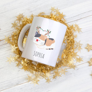 Personlig Jul Mugg, Cat Lover Reindeer Två-Tonad Mugg